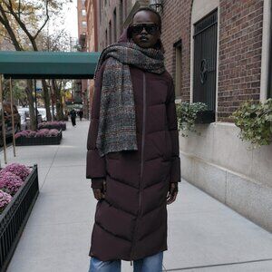 Zara Long Burgundy Puffer Coat Medium Water Repellent Windproof Down Hooded NWT